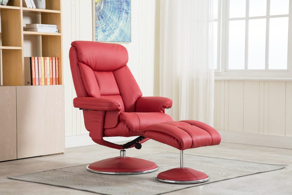 GFA Marseille Fabric Swivel Recliner Chair And Footstool In Mist/Cherry 