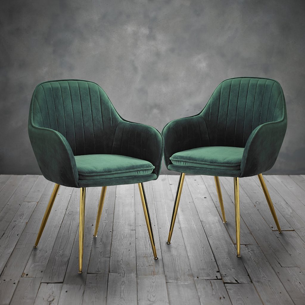 Lara Dining Chair Forest Green With Gold Legs (Pack of 2) - Browns