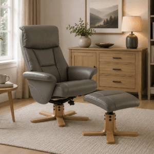 Maya faux leather swivel chair and footstool