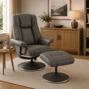 Delaney Swivel Recliner & Footstool - Leather & Match